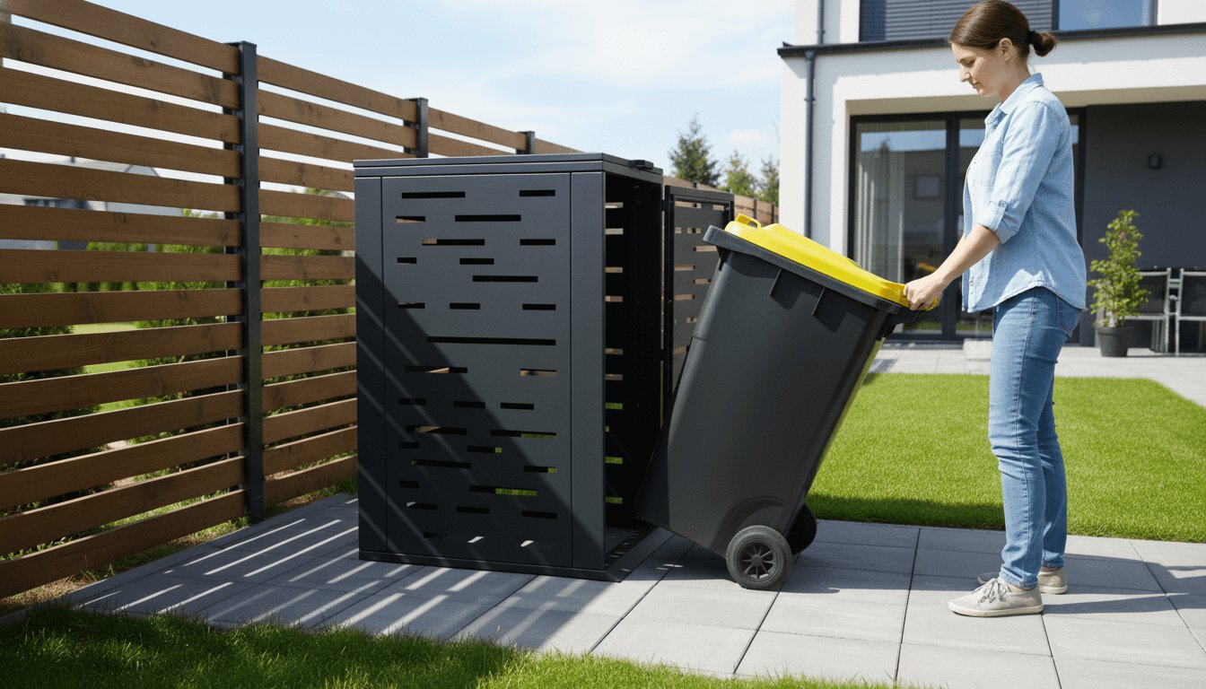 Kültéri fém kukatároló 240 l-es szemeteshez